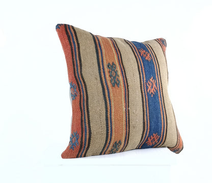 18"x18" Kilim Pillow Cover  Handmade Turkish Vintage Cushion Tribal Lumbar E1374