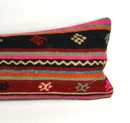Handmade Kilim Pillow Cover 12x48 Turkish Vintage Lumbar Pillow Cover  A2159