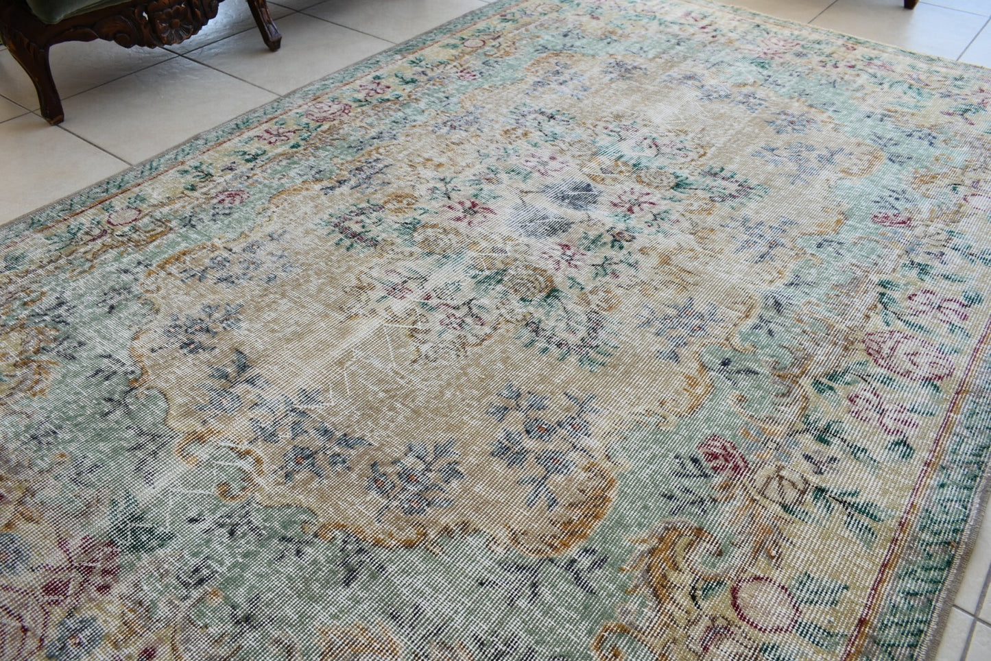 Large Turkish Rug 8.3x5.4 ft Vintage Rug Faded Oushak Rug Living Room Carpet B15