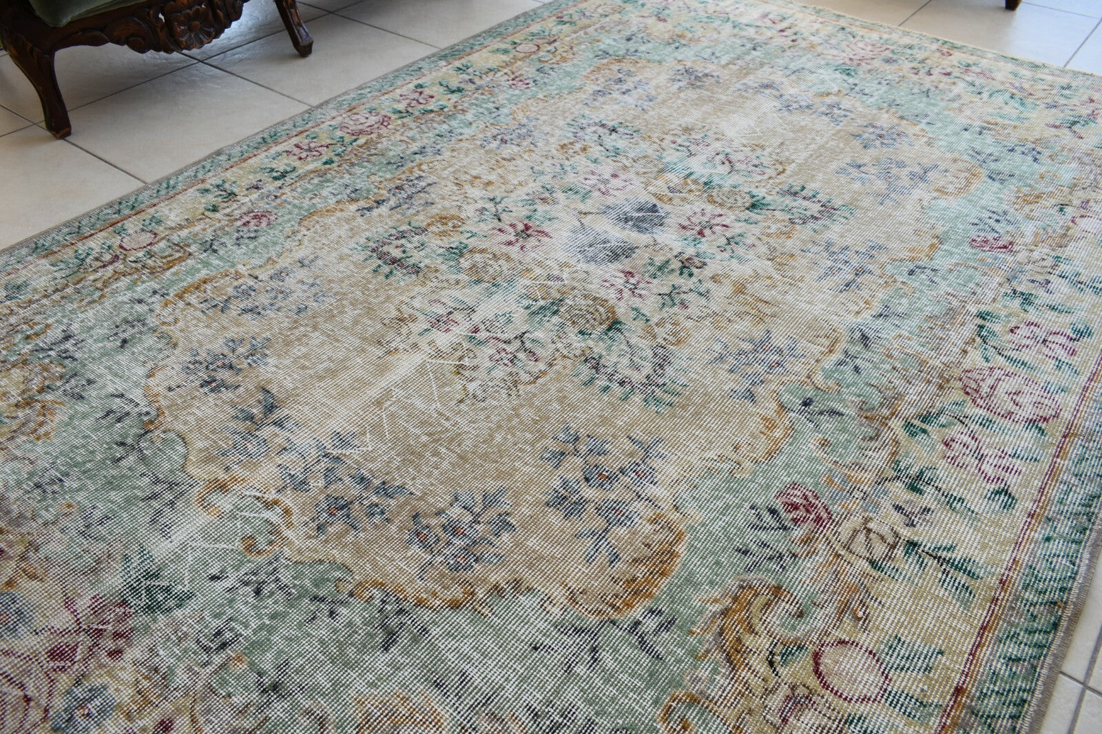 Large Turkish Rug 8.3x5.4 ft Vintage Rug Faded Oushak Rug Living Room Carpet B15