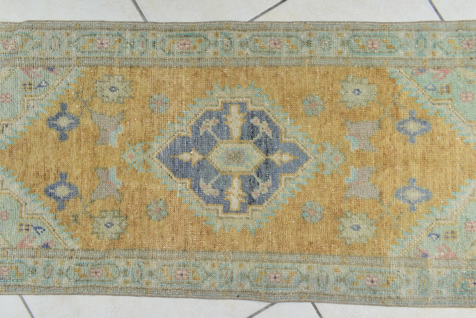 Turkish Runner 3.4x1.5 ft Vintage Small Rug Oushak Runner Anatolian Mini Rug Y73