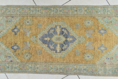 Turkish Runner 3.4x1.5 ft Vintage Small Rug Oushak Runner Anatolian Mini Rug Y73
