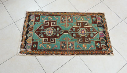 Small Turkish Runner 3.7x2 ft Vintage Runner Hallway Runner Handwoven Rug R39