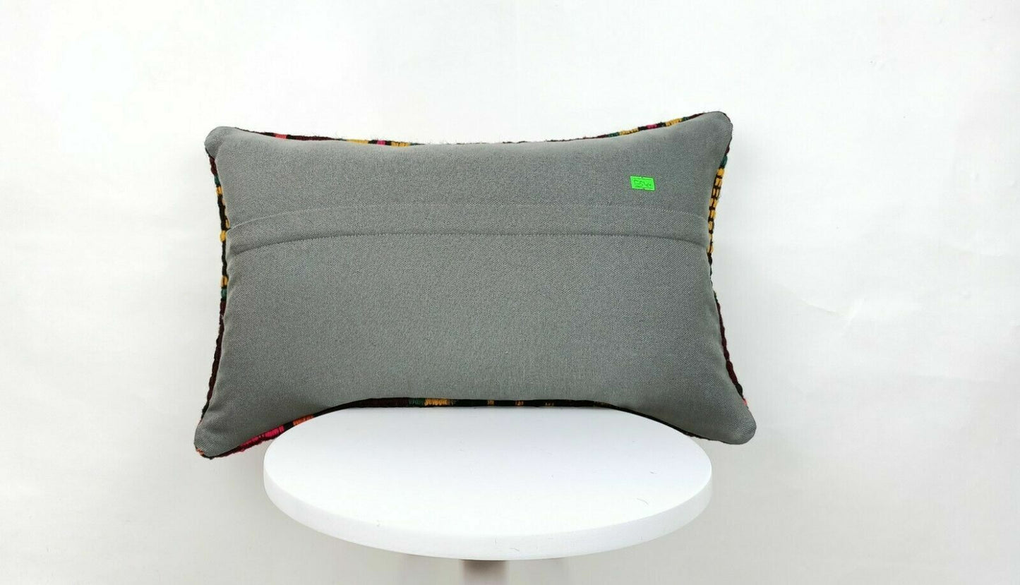 Kilim Pillow Cover 12x20 Handmade Oushak Traditional Rug Lumbar Cushion  E544