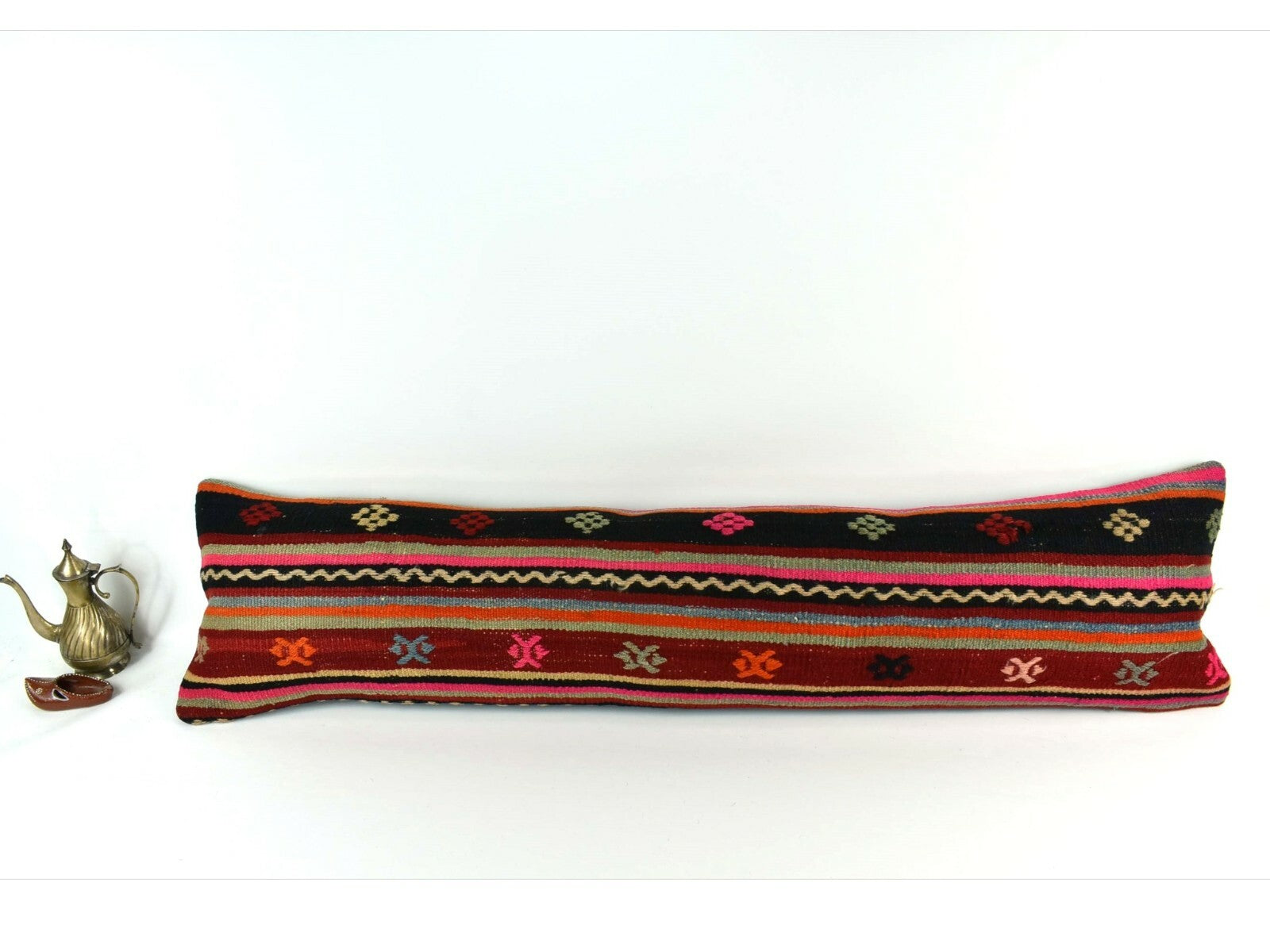 Handmade Kilim Pillow Cover 12x48 Turkish Vintage Lumbar Pillow Cover  A2159