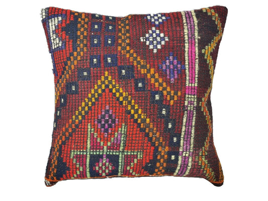 Kilim Cushion Case 16x16 Vintage Tribal Decorative Turkish Rug Pillow Cover E201