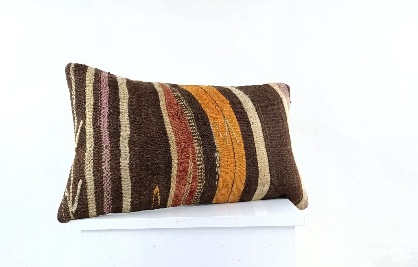 Kilim Pillow Cover 12x20 Turkish Handmade Sofa Couch Floor Lumbar Cushion E1049