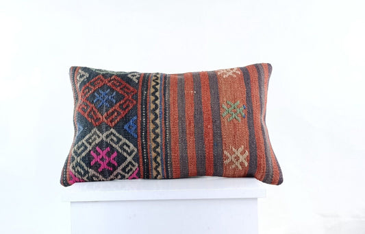 Kilim Pillow Cover 12x20 Turkish Handmade Sofa Couch Floor Lumbar Cushion E972