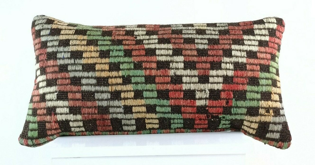 Kilim Pillow Cover 12x24 Handmade Turkish Traditional Oushak Lumbar Cushion E934