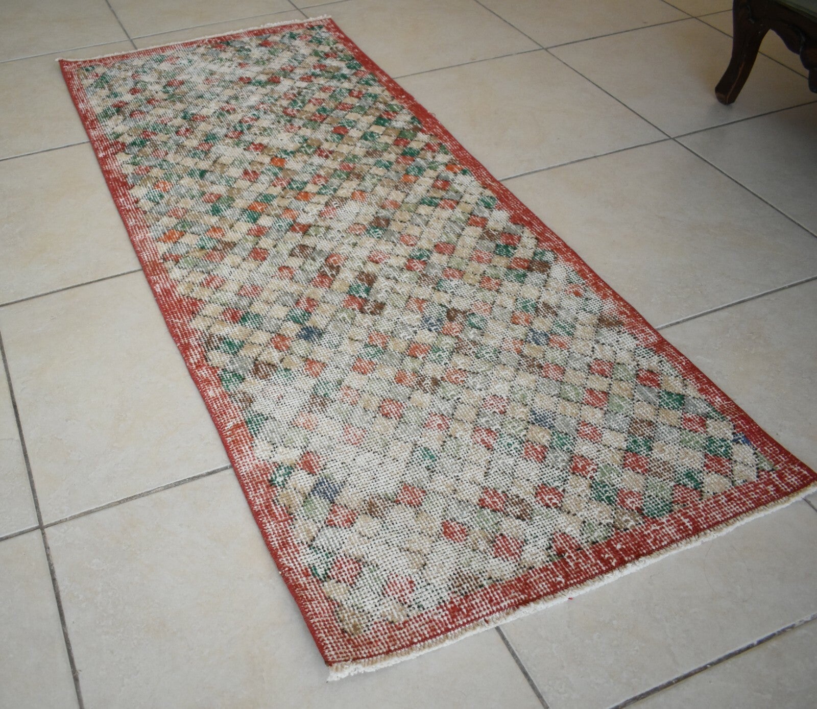 Small Turkish Runner 4.8x2 ft Vintage Runner Hallway Runner Handwoven Runner R13