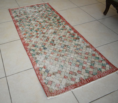 Small Turkish Runner 4.8x2 ft Vintage Runner Hallway Runner Handwoven Runner R13