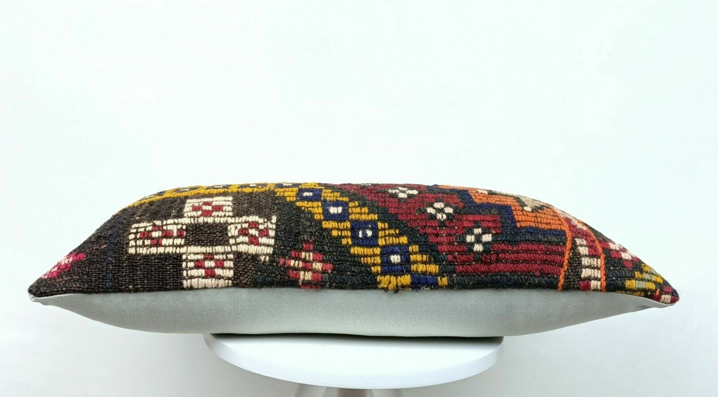 Turkish Kilim Pillow Cover 12x24 Sofa Ethnic Bohemian Lumbar Cushion  E414-1