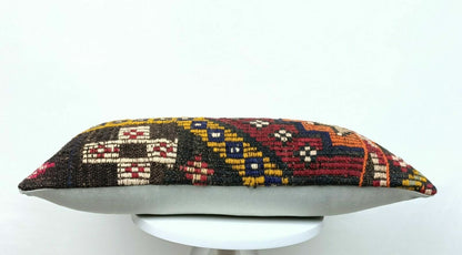 Turkish Kilim Pillow Cover 12x24 Sofa Ethnic Bohemian Lumbar Cushion  E414-1