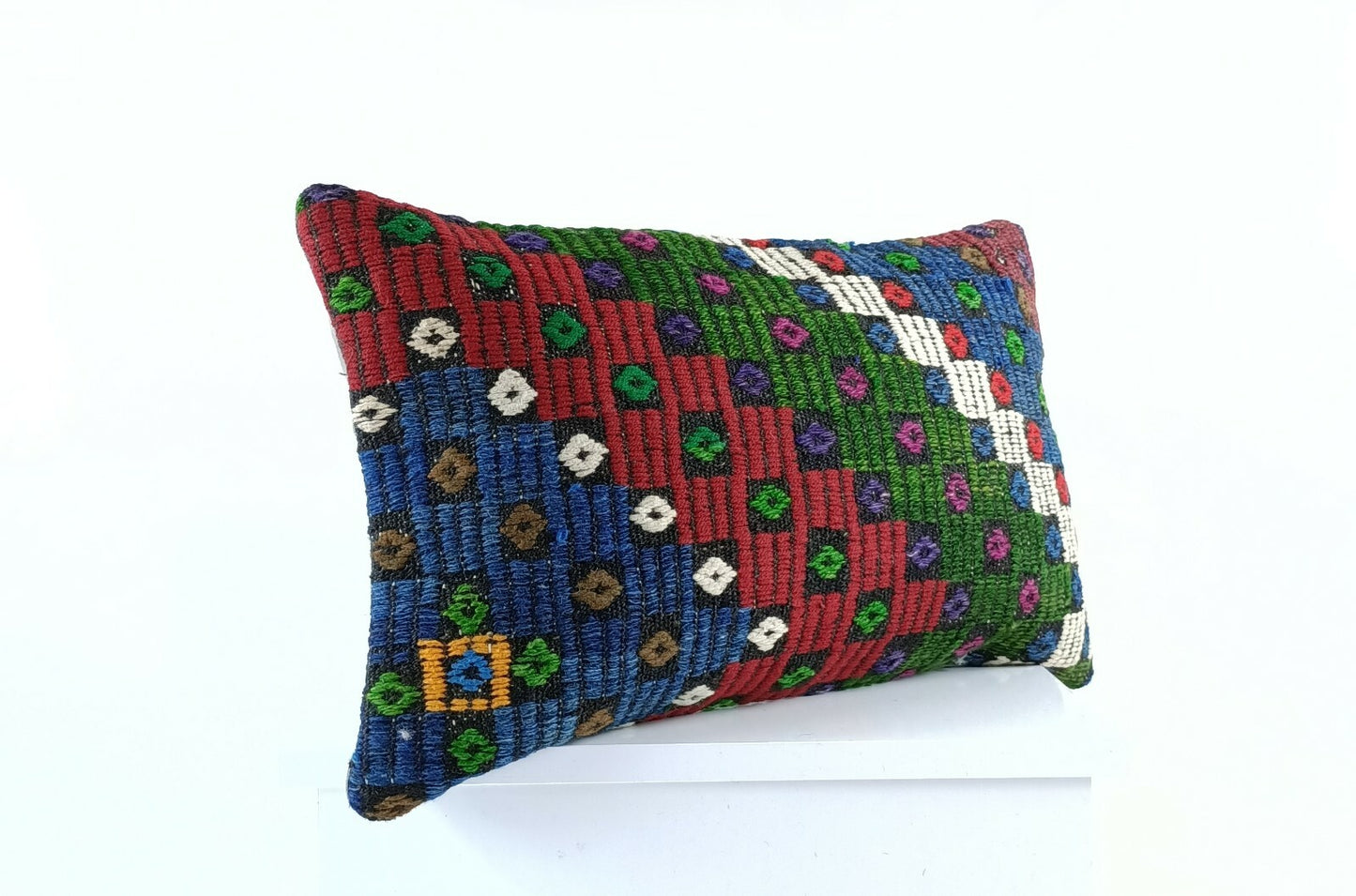 Kilim Pillow Cover 12x20 Handmade Turkish Rug Boho Ethnic Lumbar Cushion E1076