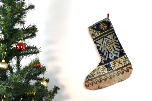 Kilim Christmas Stocking Vintage Rug Stocking Ethnic Decorative Xmas Socks S789