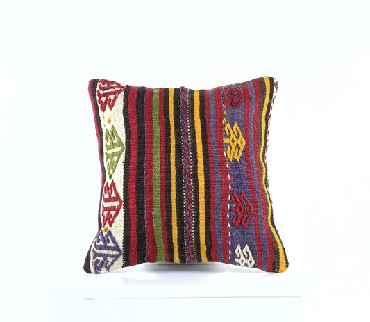 14"x14" Kilim Pillow Cover Handmade Turkish Tribal Ethnic Boho Rug Cushion E1292