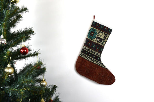 Kilim Christmas Stocking Vintage Rug Stocking Ethnic Decorative Xmas Socks S629