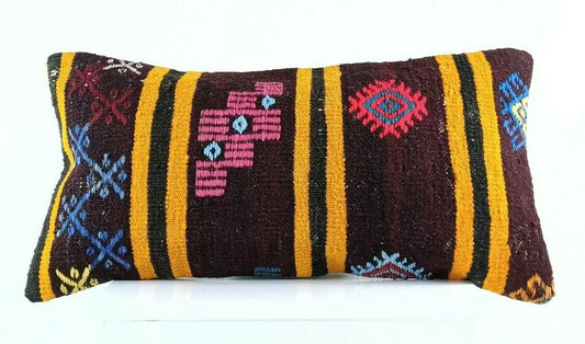 12x24 Kilim Pillow Cover Handmade Decorative Sofa Couch Floor Wool Lumbar E919