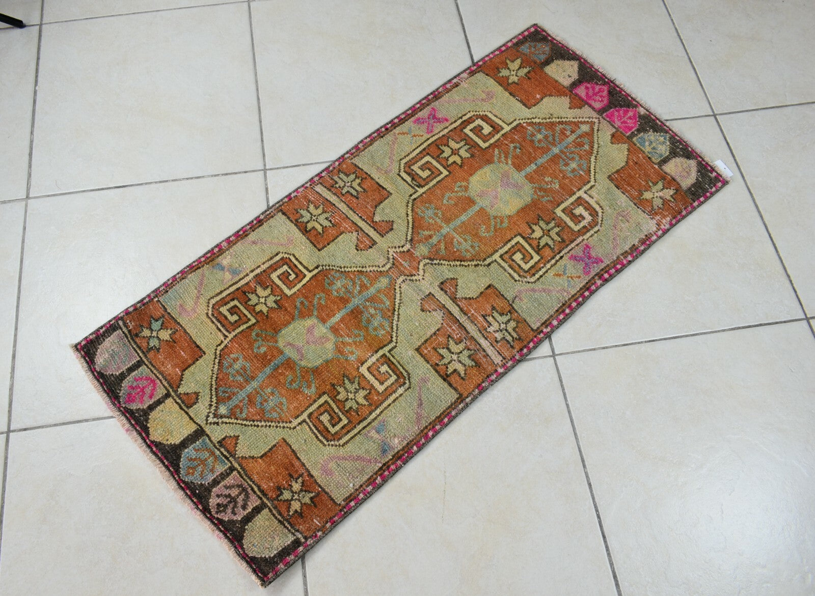Turkish Runner 3.4x1.6 ft Mini Anatolian Rug Vintage Runner Turkish Runner Y107