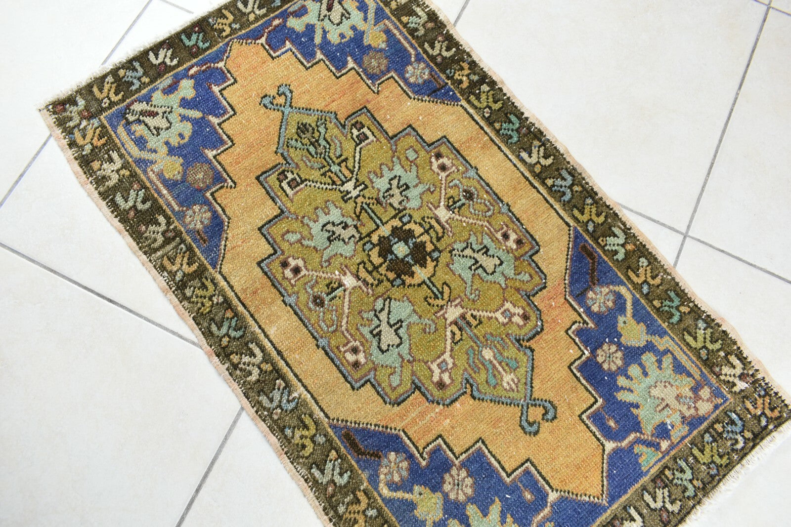 Turkish Runner 3.1x1.8 ft Vintage Small Rug Oushak Runner Anatolian Mini Rug Y60