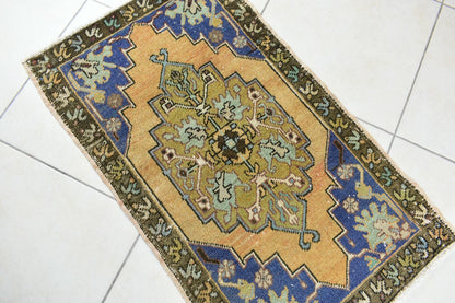 Turkish Runner 3.1x1.8 ft Vintage Small Rug Oushak Runner Anatolian Mini Rug Y60