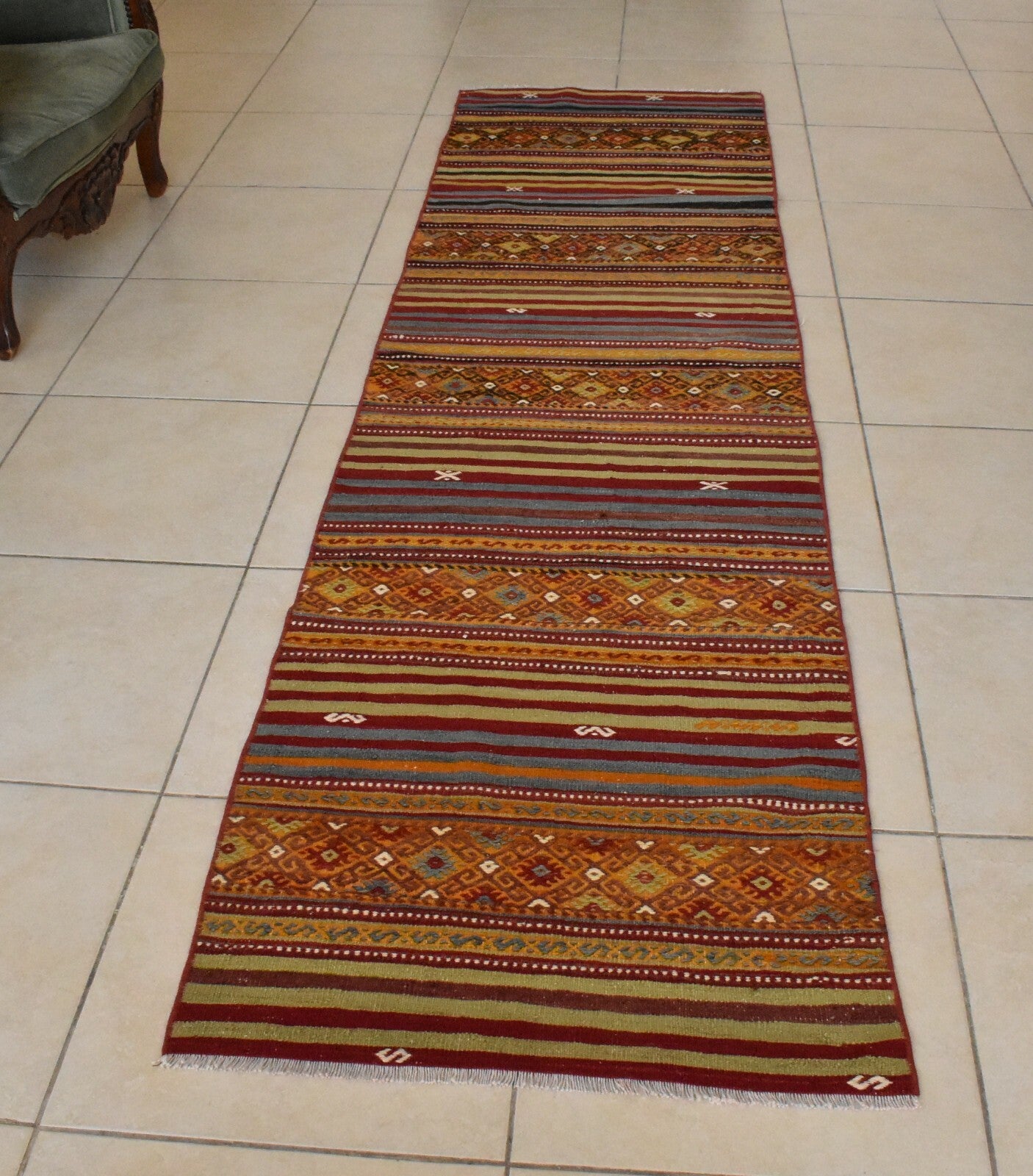 Handwoven Oushak Kilim Runner 2.3 x 8.7 ft  Hallway Corridor Kitchen Rug C29