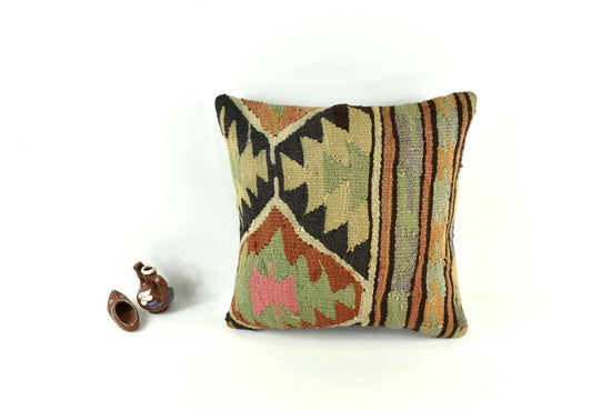 16x16 Kilim Pillow Cover Decorative Vintage Handknotten Bohemian Cushion A2489