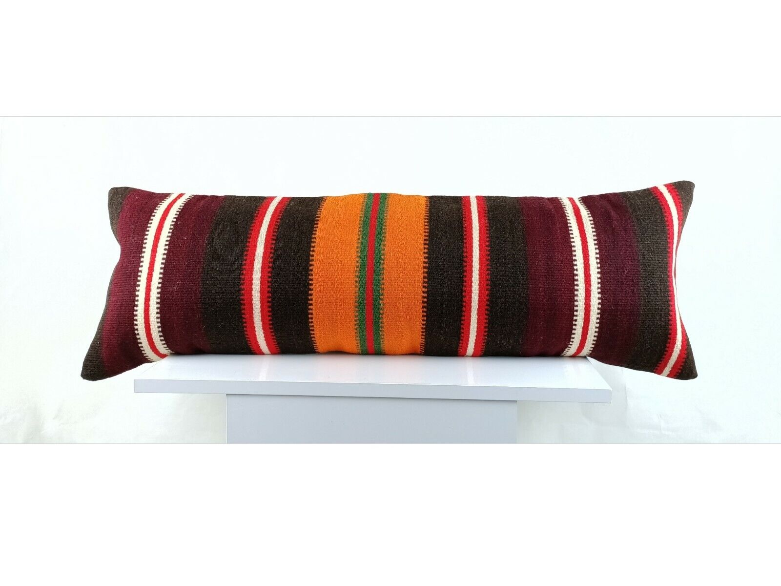 Long Kilim Lumbar Pillow Cover 12x36 Handmade Anatolian Ethnic Rug Cushion A1518