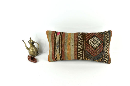10x20 Kilim Lumbar Pillow Cover Vintage Ethnic Oushak Kilim Pillow Cover 3358
