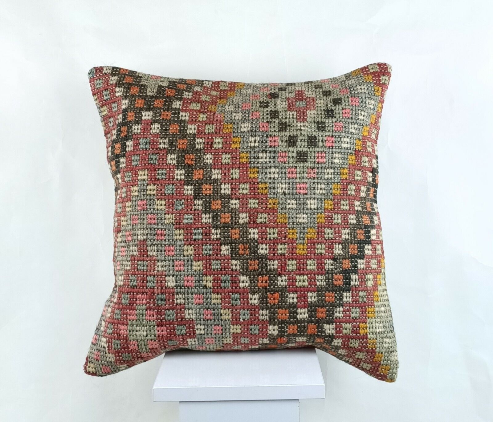 Kilim Pillow Cover 18x18 Handmade Turkish Ethnic Vintage Lumbar Cushion A1408