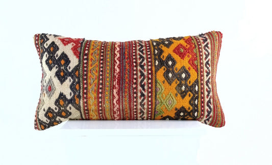 Handmade Turkish Kilim Pillow Cover 12x24 Ethnic Boho Sofa Lumbar Cushion E996