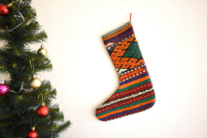 Rug Christmas Stocking Vintage Stocking Holiday Stocking Gift Stocking S286