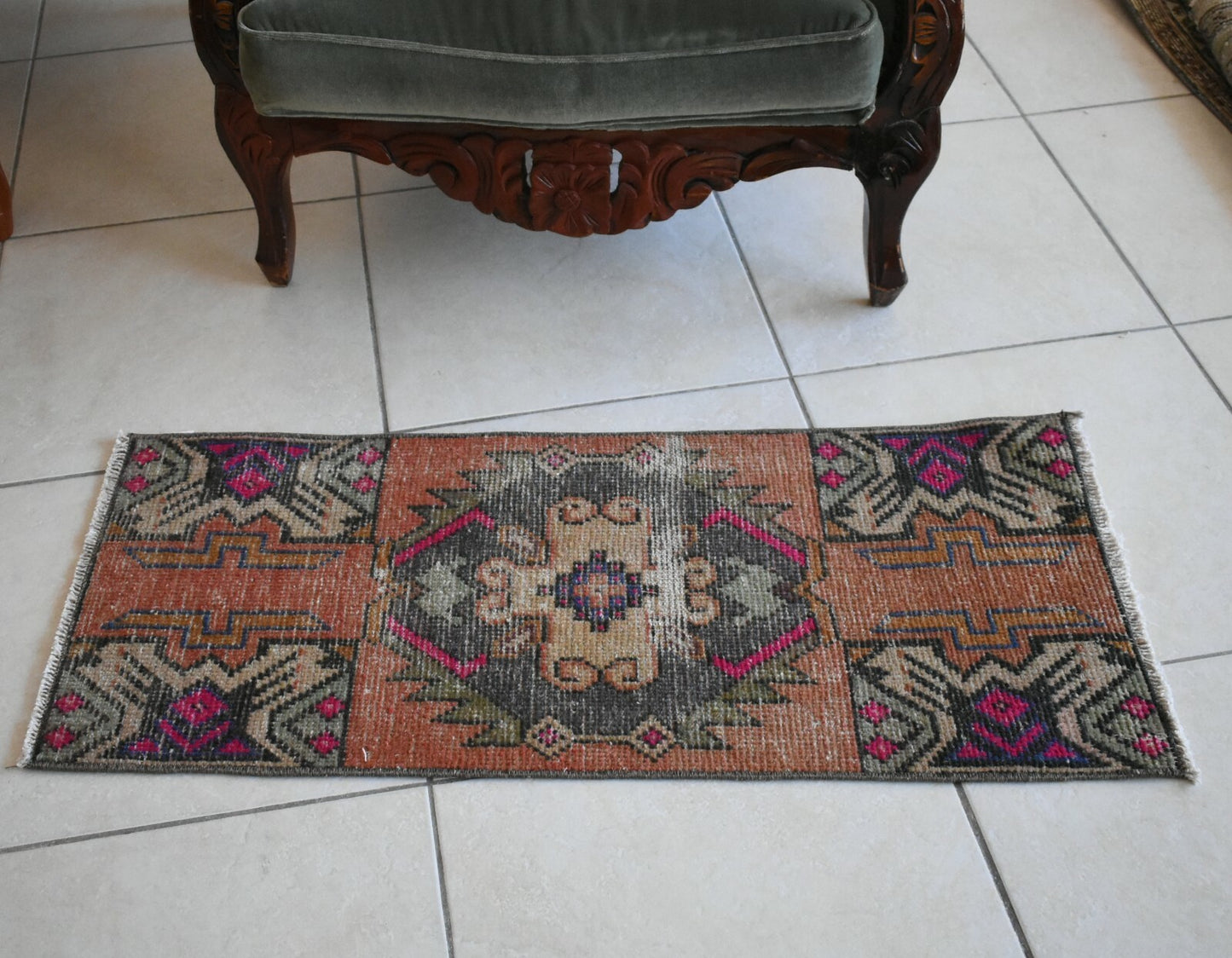 Oushak Runner 3.1x1.3 ft Vintage Turkish Rug Small Runner Anatolian Rug Y10