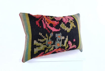 Kilim Pillow Cover 12x20 Handmade Turkish Rug Boho Ethnic Lumbar Cushion 2057