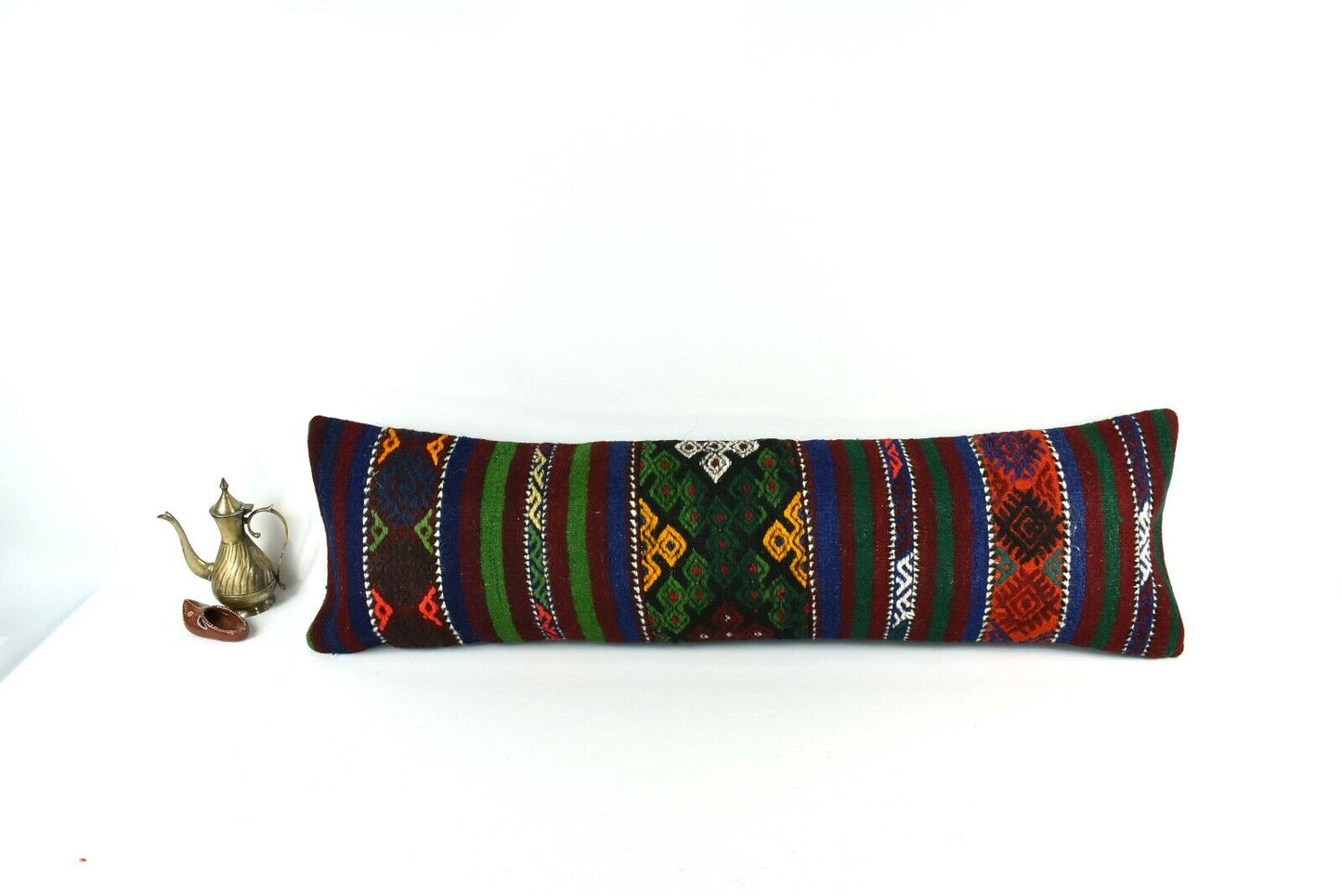 Long Kilim Pillow Cover 12x42 Handmade Oushak Rug Ethnic Ottoman Lumbar  A2088