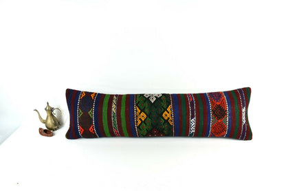 Long Kilim Pillow Cover 12x42 Handmade Oushak Rug Ethnic Ottoman Lumbar  A2088