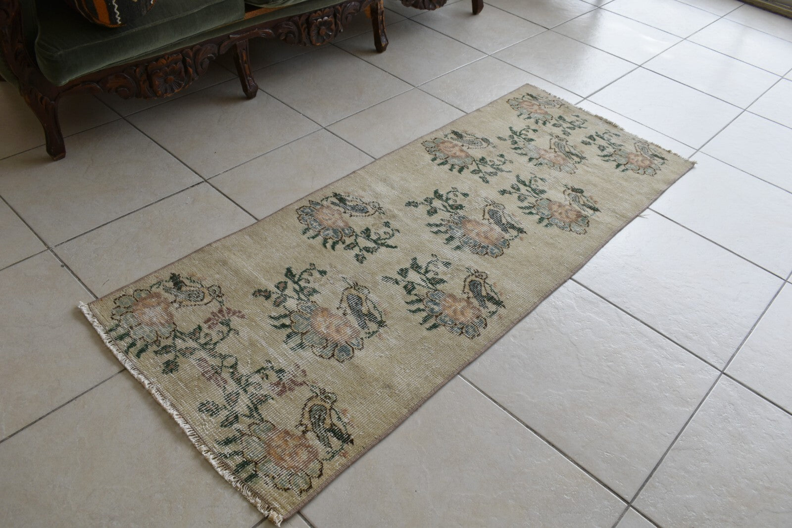 Vintage Oushak Rug 5.4x2.1   ft Turkish Floor Rug Faded Area Rug Oriental Rug