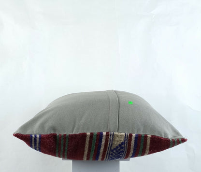 Kilim Pillow Cover 18x18 Handmade Turkish Ethnic Vintage Lumbar Cushion A1416