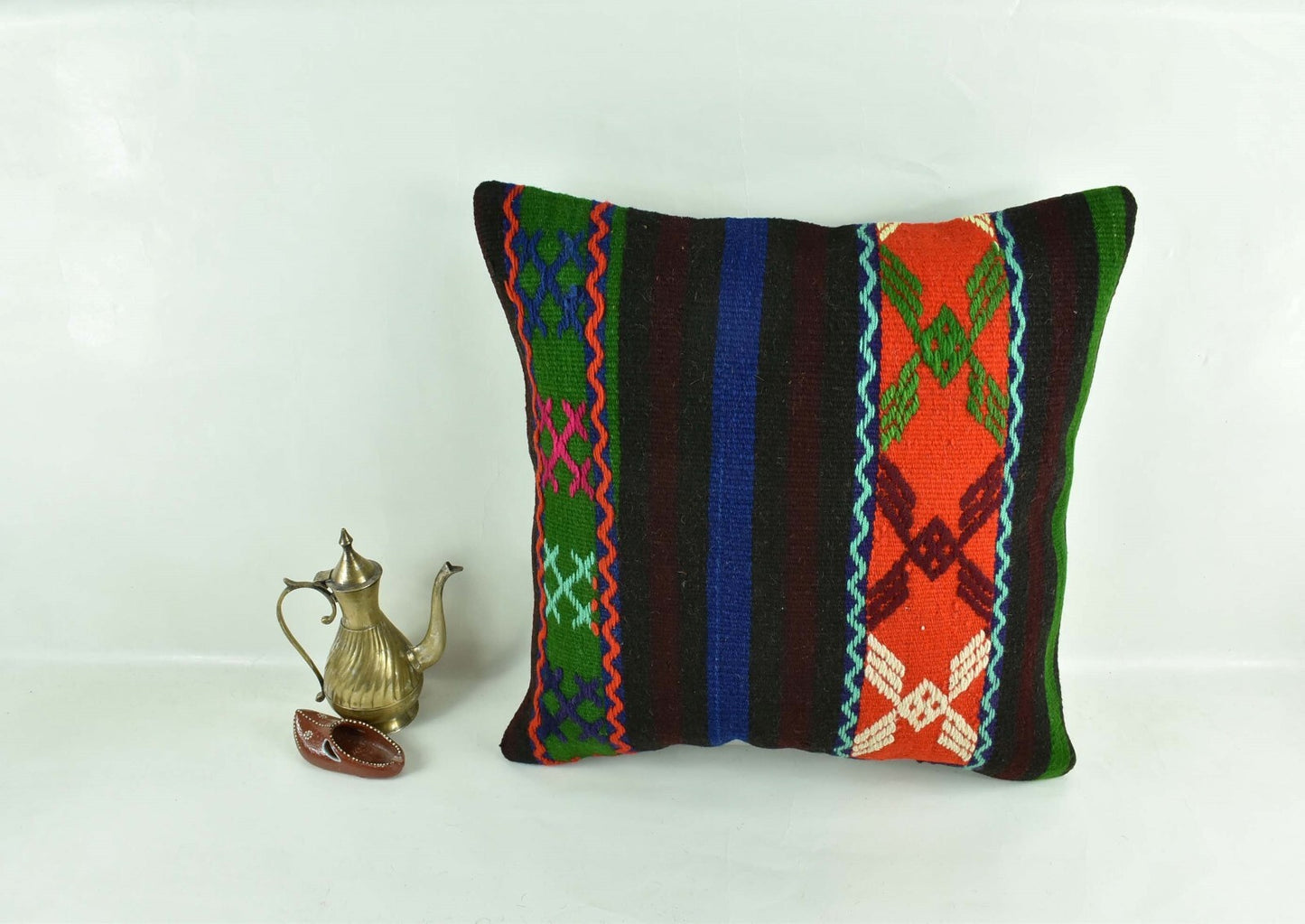 18"x18" Kilim Pillow Cover  Handmade Turkish Vintage Cushion Tribal Lumbar 3047