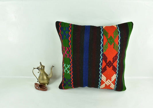 18"x18" Kilim Pillow Cover  Handmade Turkish Vintage Cushion Tribal Lumbar 3047