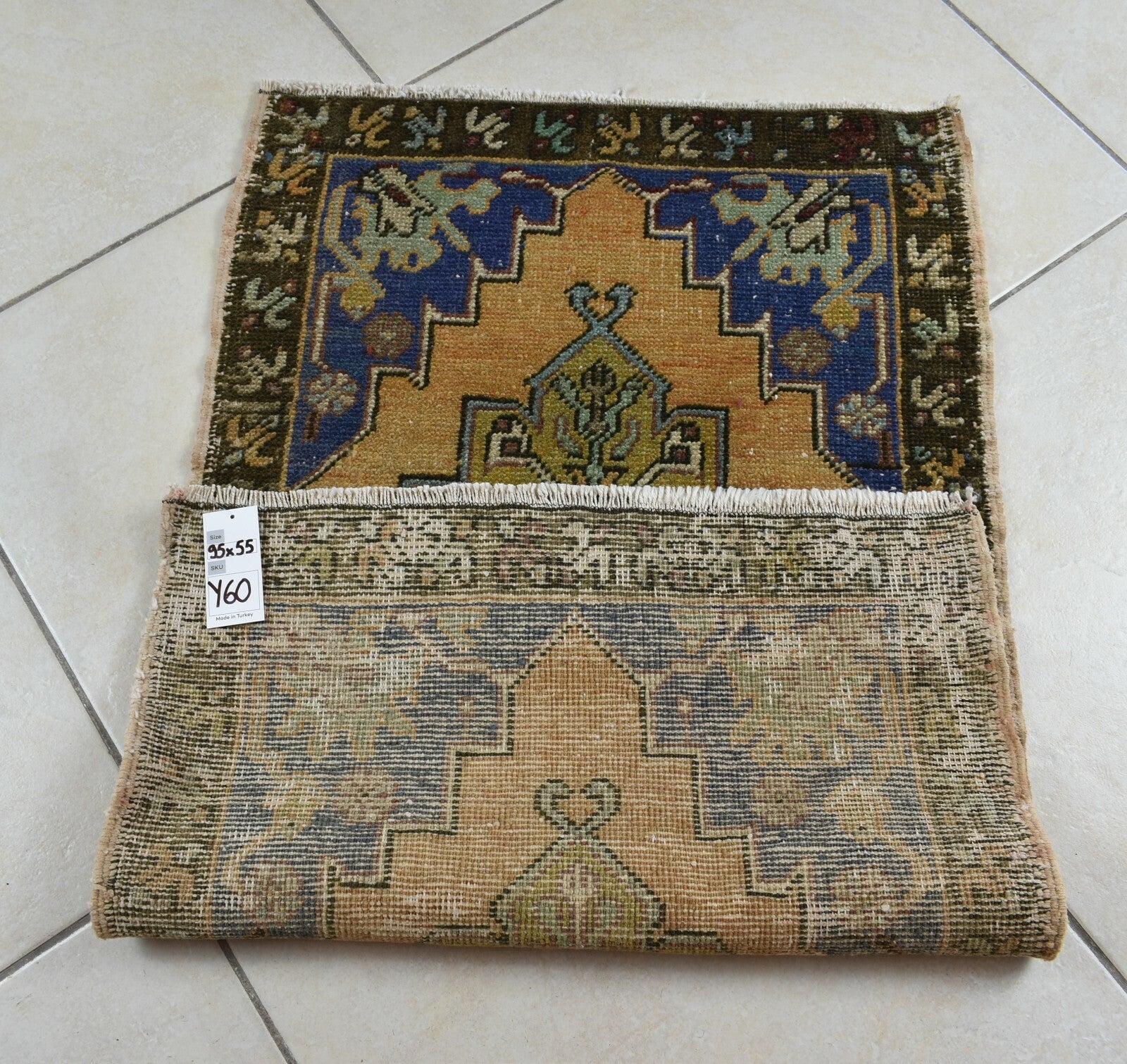 Turkish Runner 3.1x1.8 ft Vintage Small Rug Oushak Runner Anatolian Mini Rug Y60