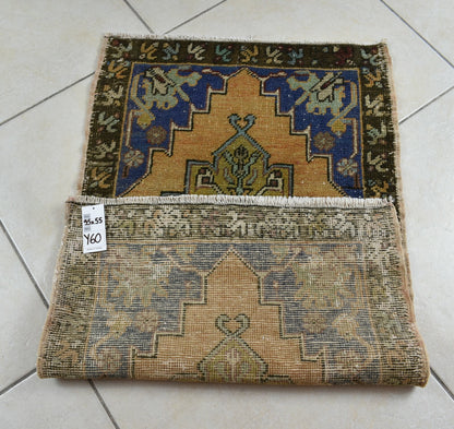 Turkish Runner 3.1x1.8 ft Vintage Small Rug Oushak Runner Anatolian Mini Rug Y60