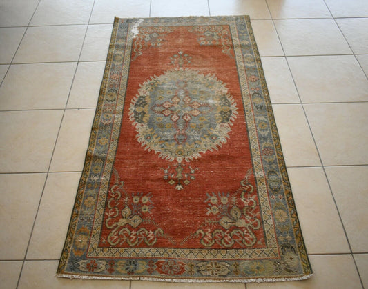 Oushak Runner 6x3 ft Handwoven Turkish Runner Vintage Runner Floor Rug R03