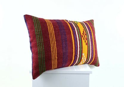 Kilim Pillow Cover 16x24 in Traditional Handmade Anatolian Lumbar Cushion A1459