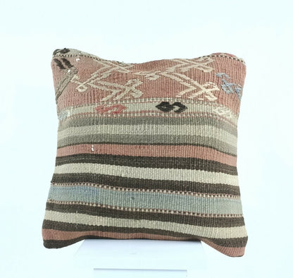 Kilim Pillow Cover 16x16 in Handmade Turkish Sofa Couch Wool Boho Cushion  A477