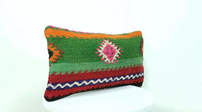 8x16 Handmade Turkish Kilim Pillow Cover Ethnic Tribal Kilim Lumbar Cushion E367