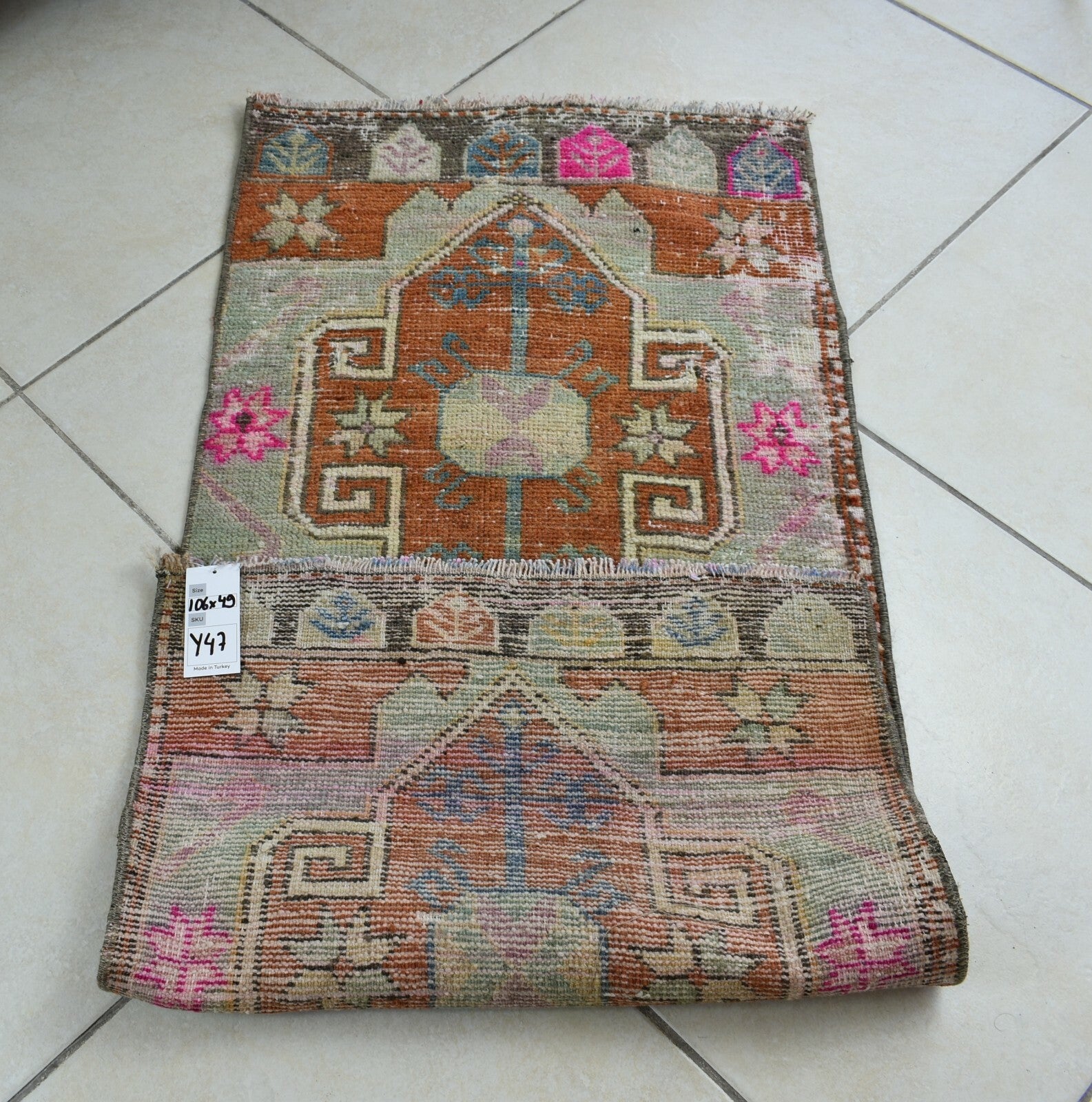 Oushak Runner 3.4x1.6 ft Vintage Turkish Rug Small Runner Anatolian Rug Y47