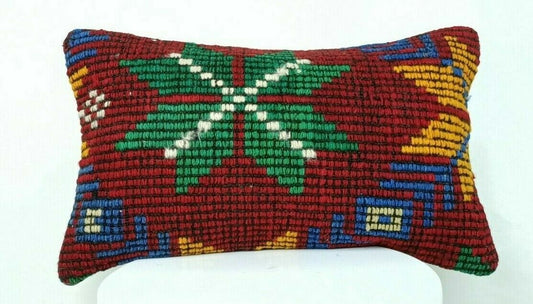 Kilim Pillow Cover 12x20 Handmade Oushak Traditional Rug Lumbar Cushion  E546