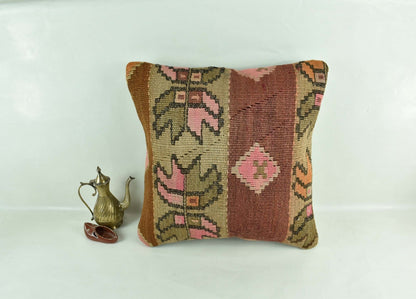 18"x18" Kilim Pillow Cover  Handmade Turkish Vintage Cushion Tribal Lumbar 3010