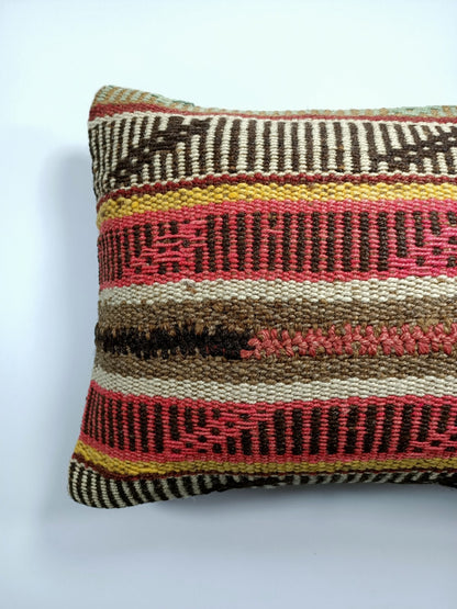 Kilim Pillow Cover 12x20 Turkish Handmade Sofa Couch Floor Lumbar Cushion E20